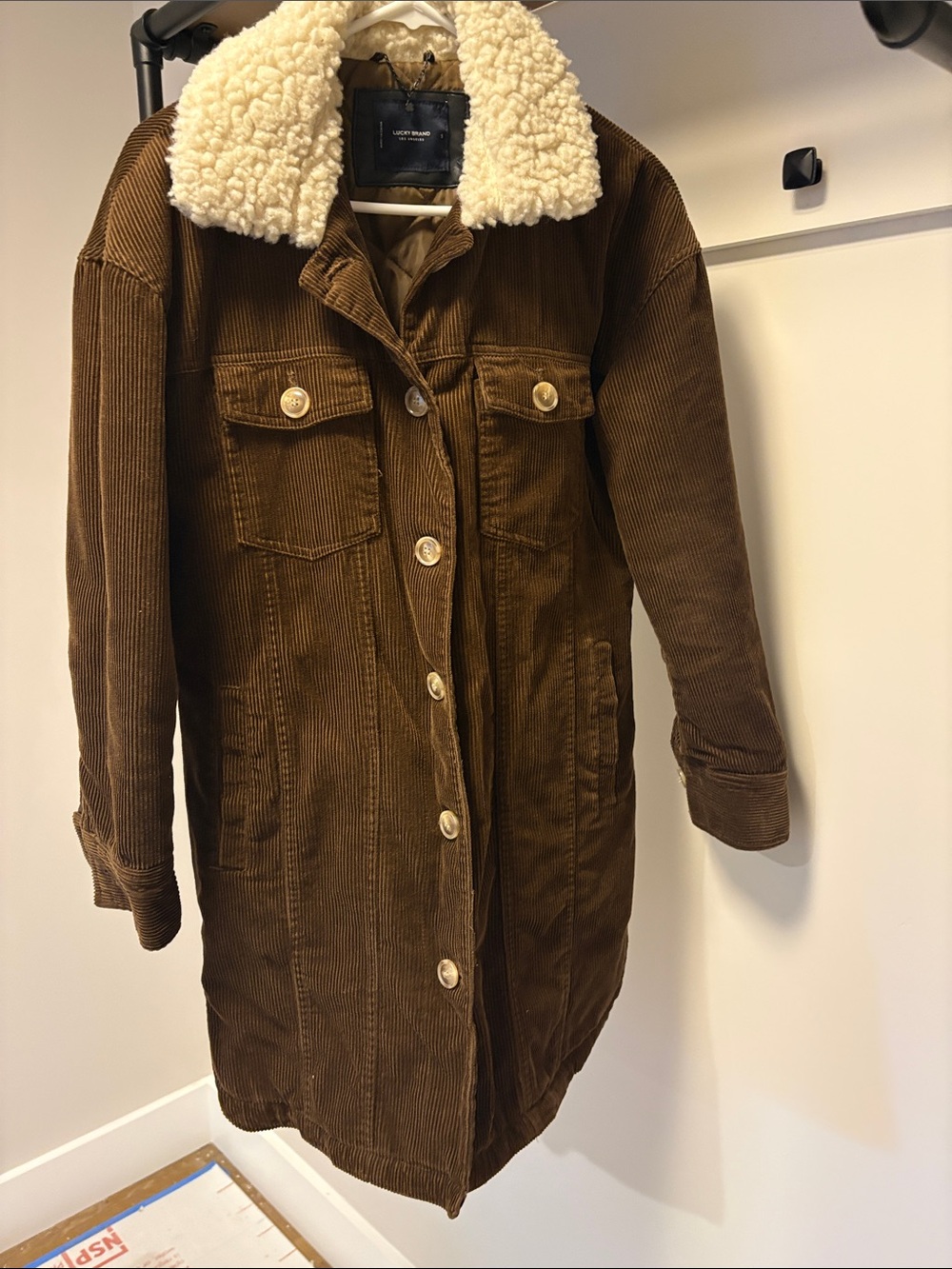 Lucky Brand Brown Corduroy Teddy Collar Jacket with Cream Sherpa